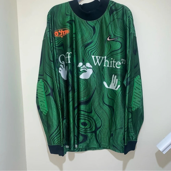 Nike x Off-White Allover Print Kelley Green long sleeve Jersey tags cut off mens - Picture 14 of 16